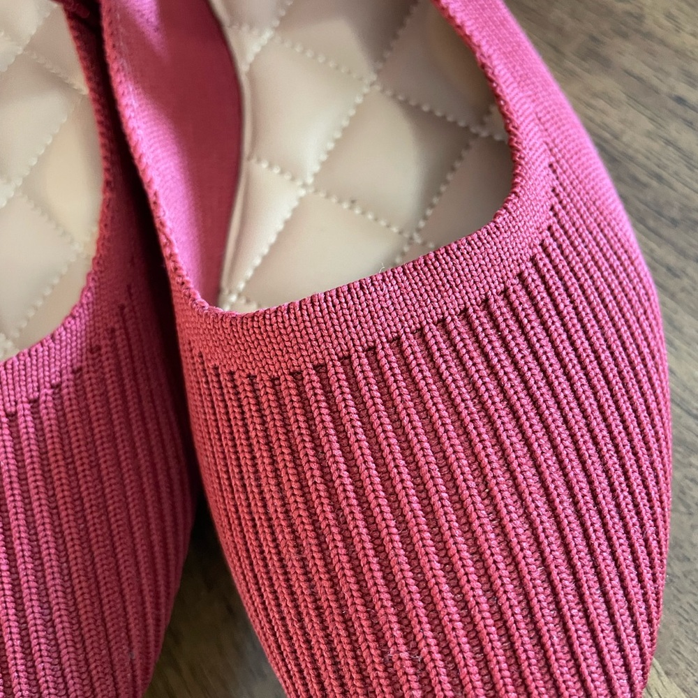 MIA Coral-Red Knit Mary Jane Flats with Silver Buckle - Picture 4 of 7